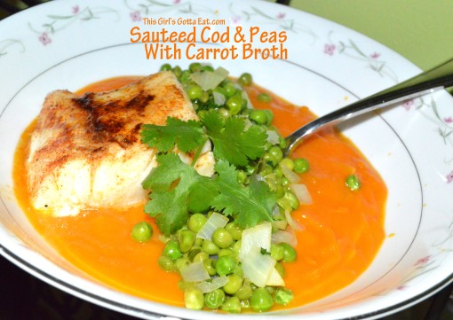 Sauteed Cod and Peas With Carrot Broth
